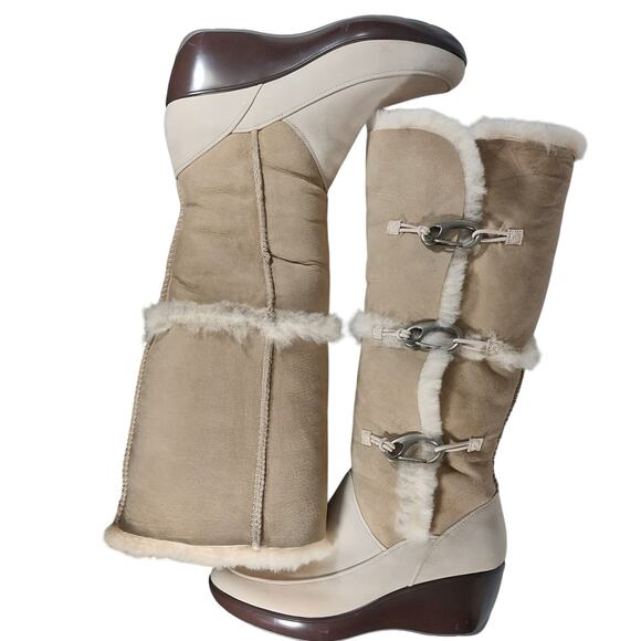 NWOT!SPERRY! CREAM & FAWN BEIGE NUBUCK GENUINE LEATHER & SHEARLING BOOTS! SZ 7.5 - Picture 7 of 13